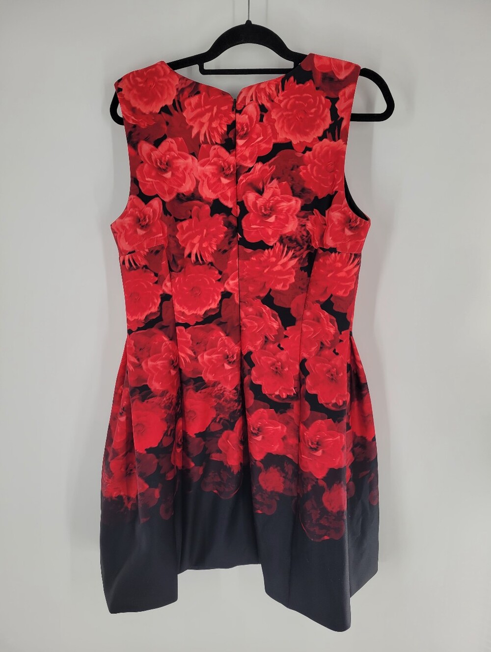 Calvin Klein Black Mini Dress with Red Floral Print Size 14 - Picture 3 of 8